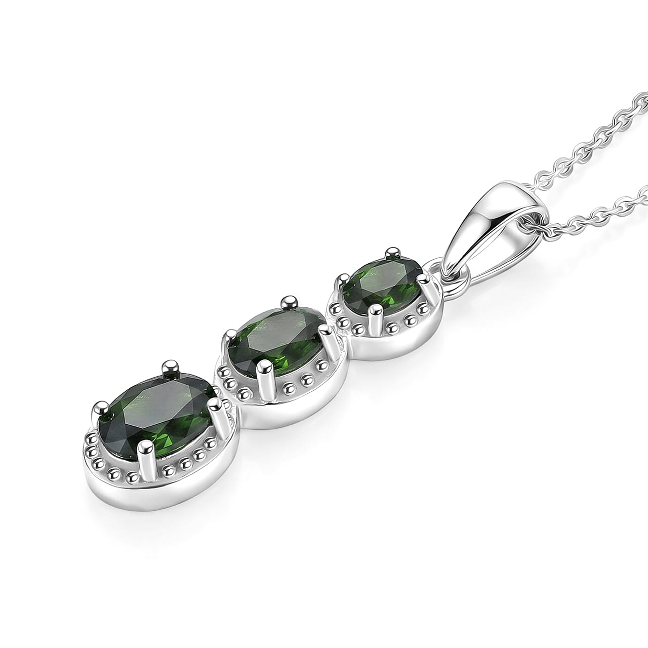 D'Joy - Natural Chrome Diopside Drop Pendant with Chain (Size 20) in Platinum Overlay Sterling Silver
