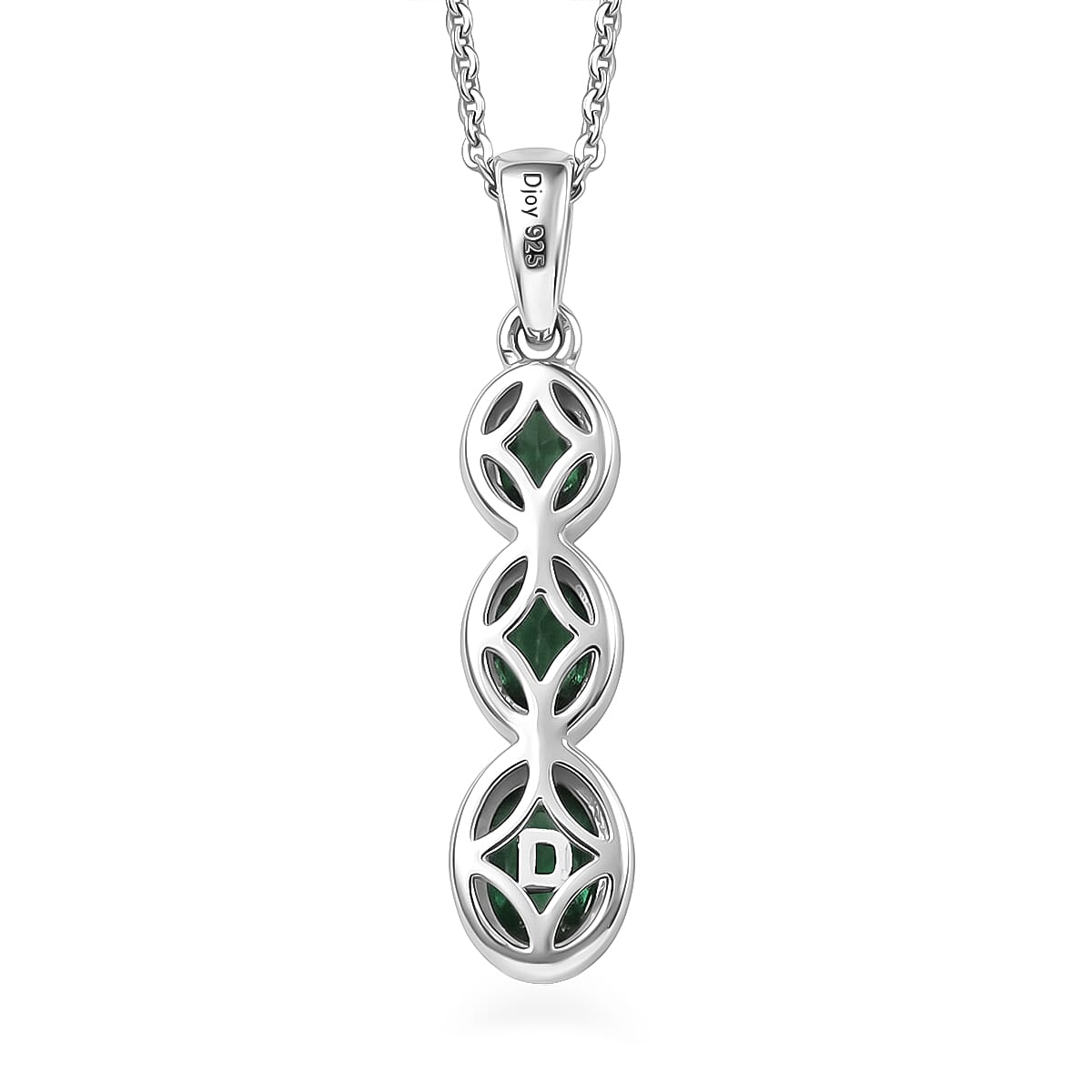 D'Joy - Natural Chrome Diopside Drop Pendant with Chain (Size 20) in Platinum Overlay Sterling Silver