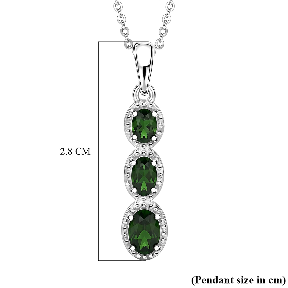 D'Joy - Natural Chrome Diopside Drop Pendant with Chain (Size 20) in Platinum Overlay Sterling Silver