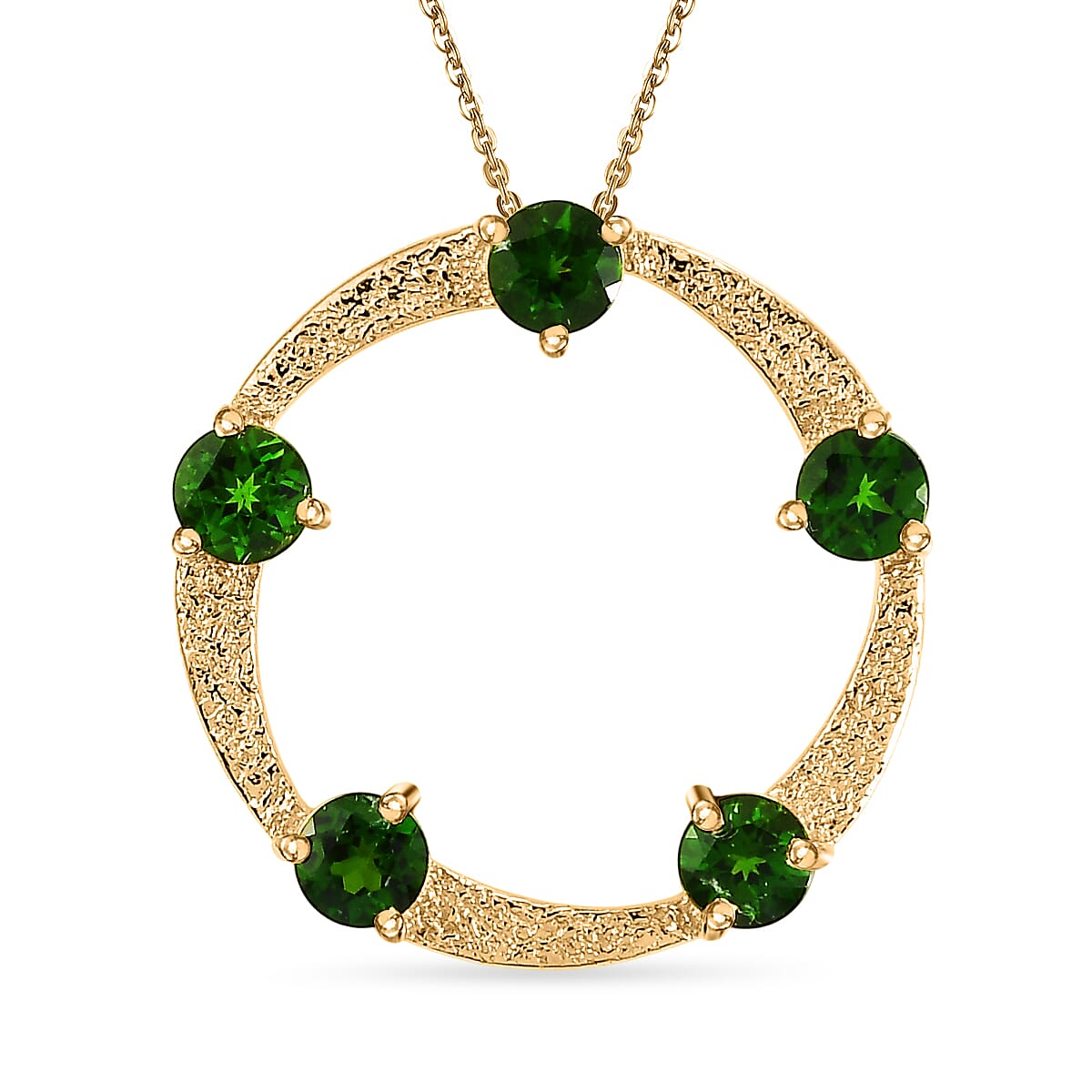 D'Joy - Natural Chrome Diopside 5 Stone Circle Pendant with Chain (Size 20) in Yellow Gold Plated Sterling Silver 1.50 Ct.