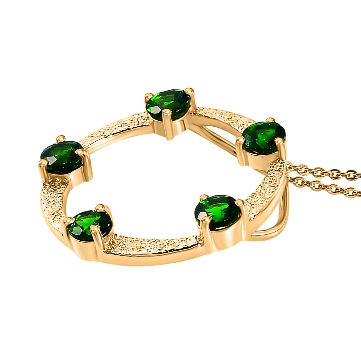 D'Joy - Natural Chrome Diopside 5 Stone Circle Pendant with Chain (Size 20) in Yellow Gold Plated Sterling Silver 1.50 Ct.