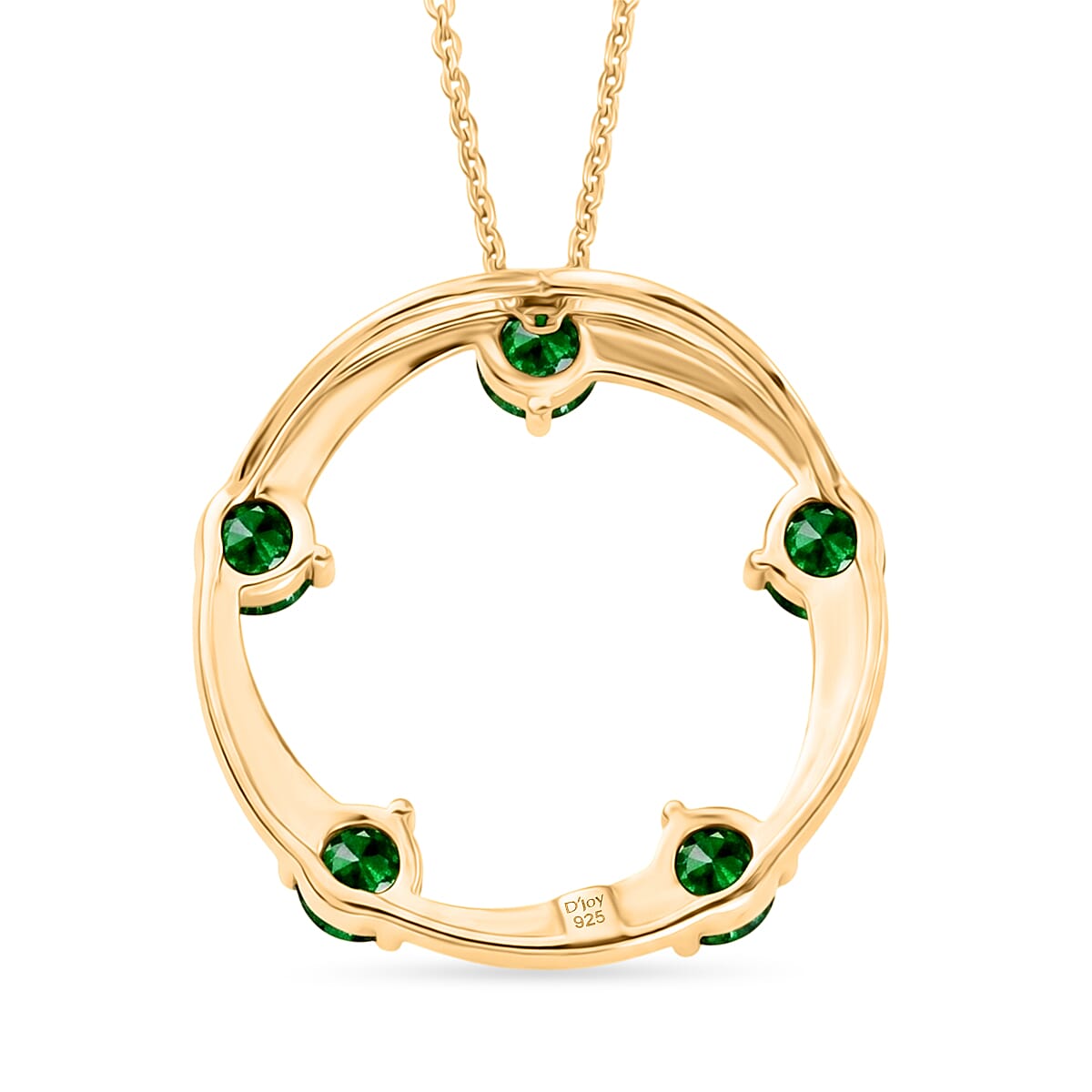 D'Joy - Natural Chrome Diopside 5 Stone Circle Pendant with Chain (Size 20) in Yellow Gold Plated Sterling Silver 1.50 Ct.