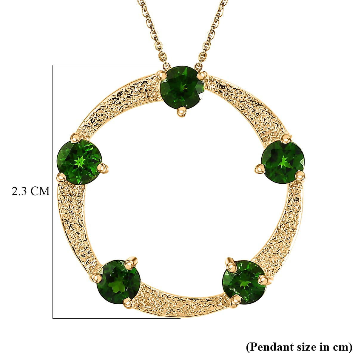 D'Joy - Natural Chrome Diopside 5 Stone Circle Pendant with Chain (Size 20) in Yellow Gold Plated Sterling Silver 1.50 Ct.