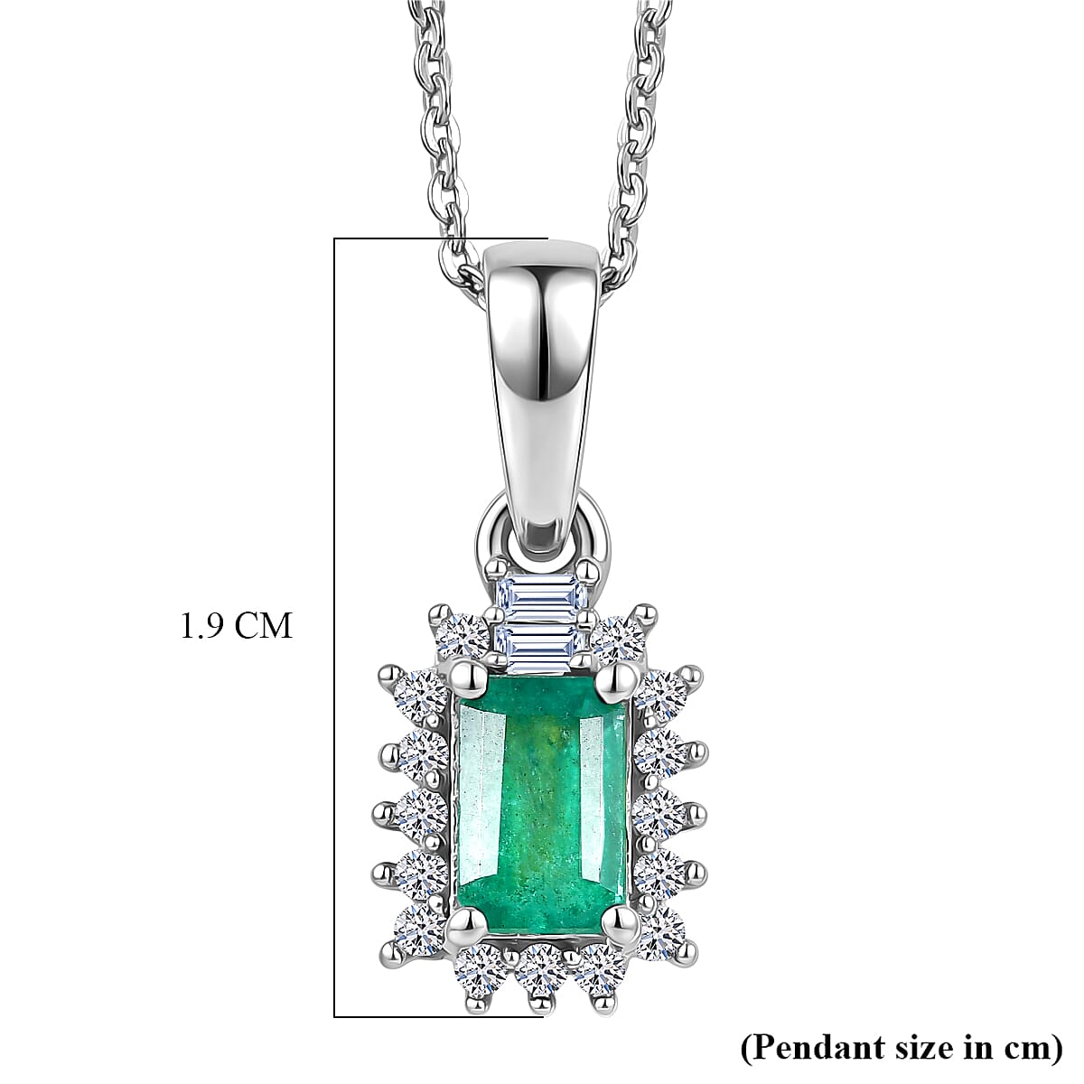 Luxuriant - AAA Zambian Emerald & Lab Grown Diamond (SI-G-H) Pendant with Chain (Size 20) in Rhodium Overlay Sterling Silver 0.75 Ct.