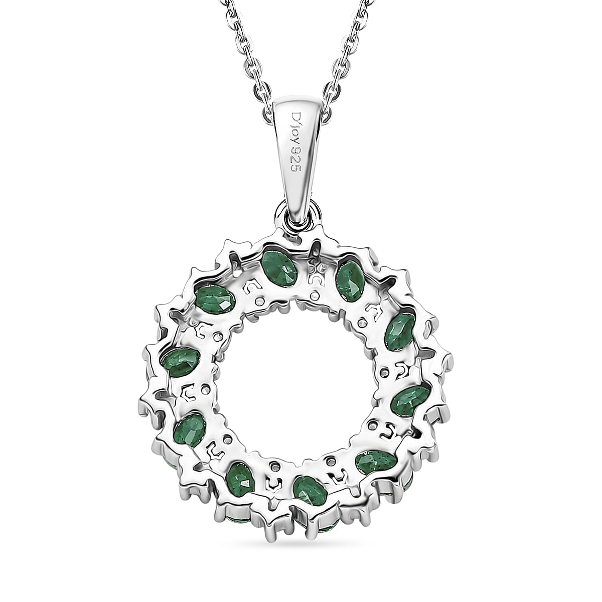 D'Joy - AAA Zambian Emerald & White Zircon Pendant with Chain (Size 20) in Rhodium Overlay Sterling Silver 1.90 Ct.