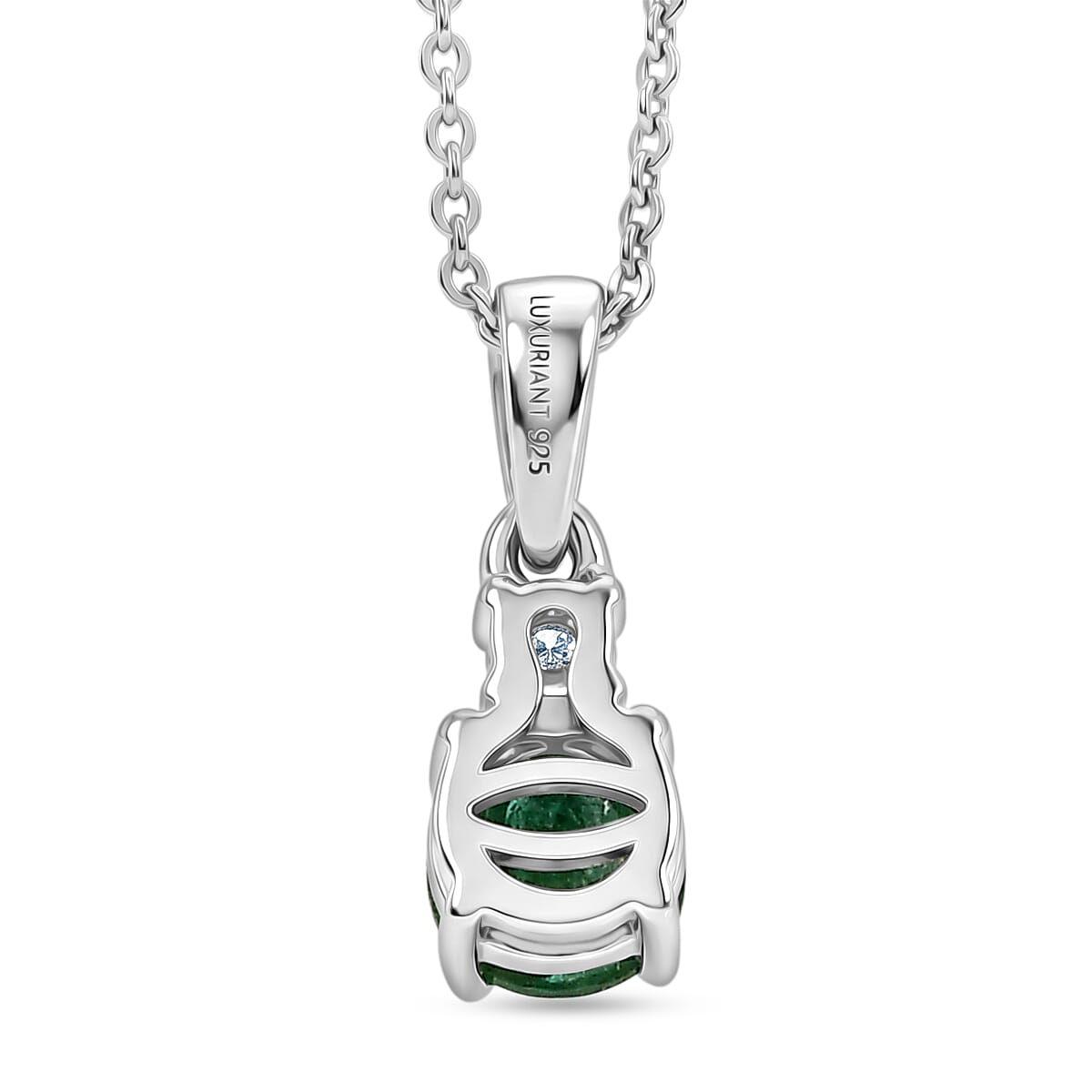 Zambian Emerald,  Lab Grown Diamond Pendant with Torn Chain 19DC (Size 20) in Rhodium Overlay Sterling Silver 0.06 ct  0.547  Ct.