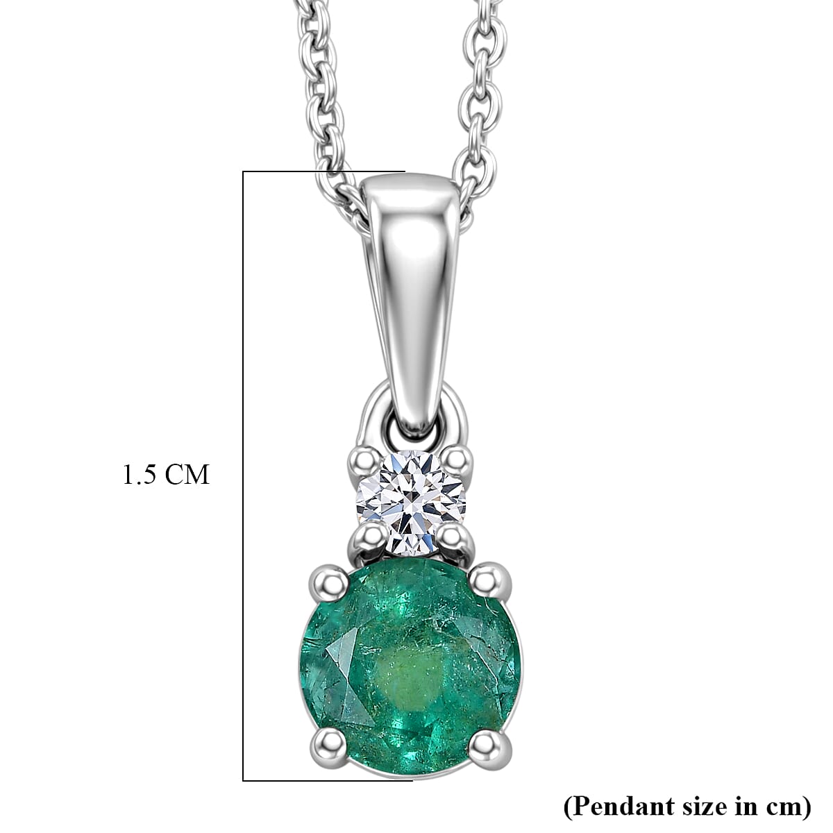 Zambian Emerald,  Lab Grown Diamond Pendant with Torn Chain 19DC (Size 20) in Rhodium Overlay Sterling Silver 0.06 ct  0.547  Ct.