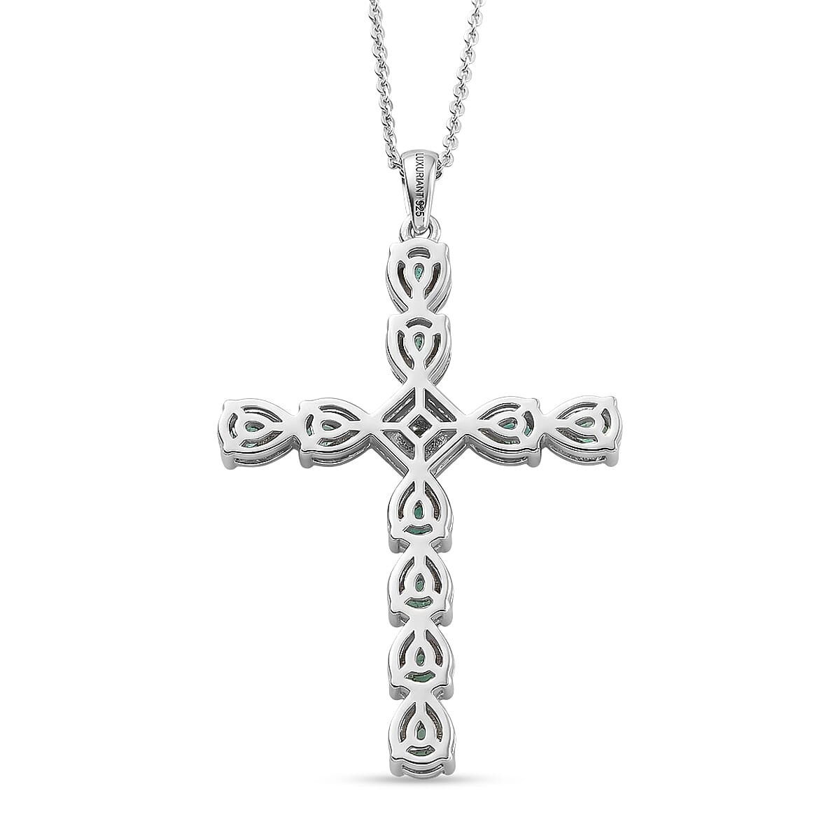 Luxuriant - Zambian Emerald & Lab Grown Diamond (SI-G-H) Pendant with Chain (Size 20) in Rhodium Overlay Sterling Silver 1.34 Ct.