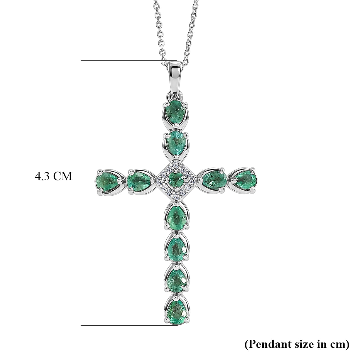 Luxuriant - Zambian Emerald & Lab Grown Diamond (SI-G-H) Pendant with Chain (Size 20) in Rhodium Overlay Sterling Silver 1.34 Ct.