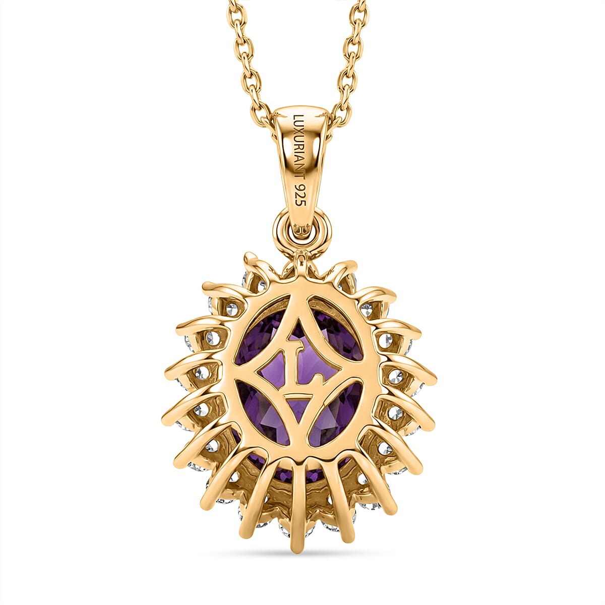 Luxuriant - AAA Zambian Amethyst & Lab Grown Diamond (SI-G-H) Pendant with Chain (Size 20) in 18K Vermeil Yellow Gold Plated Sterling Silver 3.36 Ct.