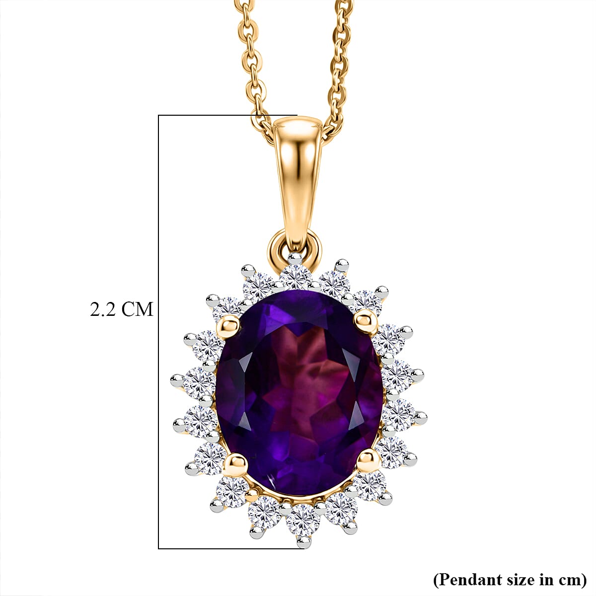 Luxuriant - AAA Zambian Amethyst & Lab Grown Diamond (SI-G-H) Pendant with Chain (Size 20) in 18K Vermeil Yellow Gold Plated Sterling Silver 3.36 Ct.