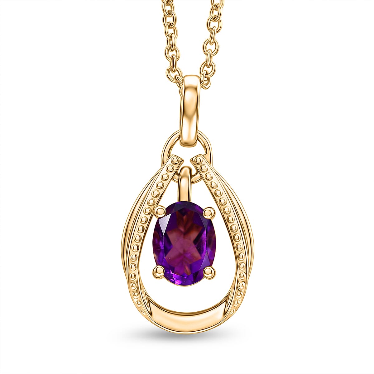 D'Joy - AAA Zambian Amethyst Pendant in Yellow Gold Plated Sterling Silver with Chain (Size 20) 1.14 Ct.