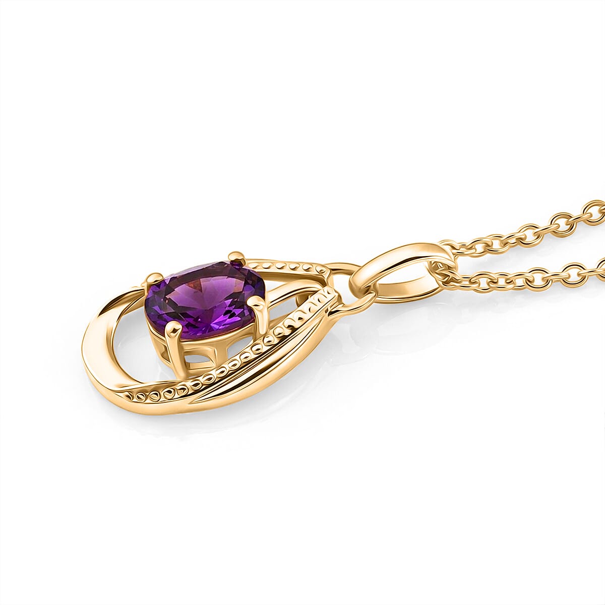 D'Joy - AAA Zambian Amethyst Pendant in Yellow Gold Plated Sterling Silver with Chain (Size 20) 1.14 Ct.