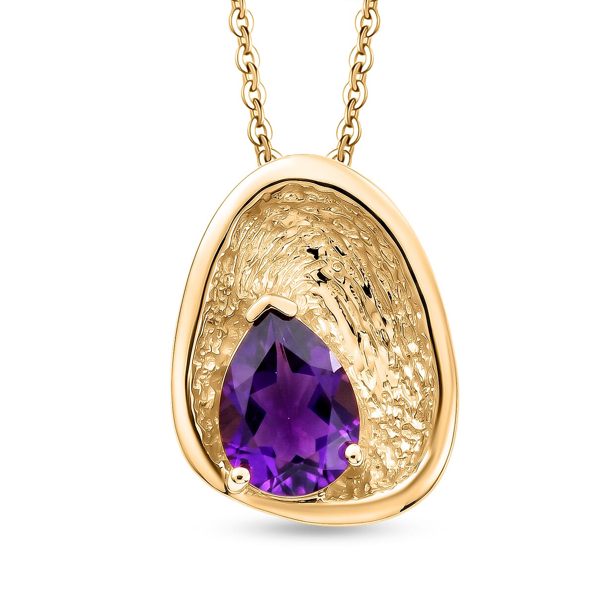 Zambian Amethyst Pendant with Torn Chain 19DC (Size 20) in 18K YG Plating Sterling Silver  1.051  Ct.