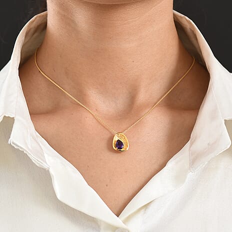 Zambian Amethyst Pendant with Torn Chain 19DC (Size 20) in 18K YG Plating Sterling Silver  1.051  Ct.