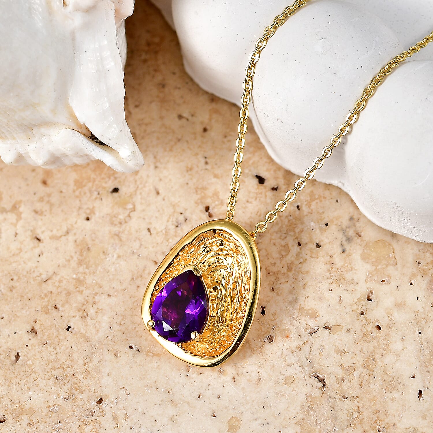 Zambian Amethyst Pendant with Torn Chain 19DC (Size 20) in 18K YG Plating Sterling Silver  1.051  Ct.
