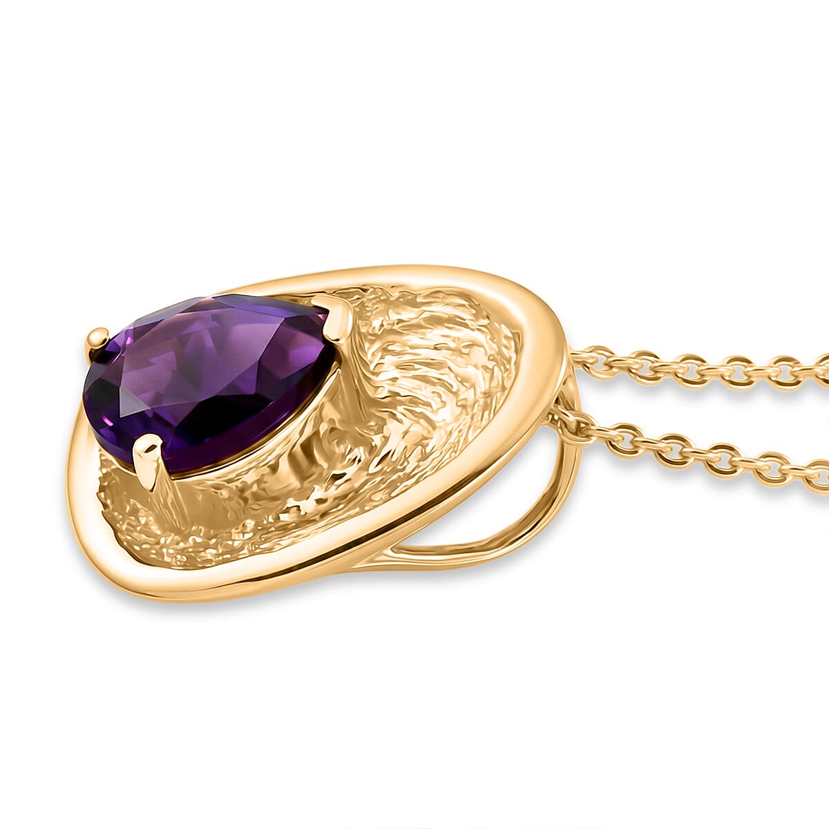 Zambian Amethyst Pendant with Torn Chain 19DC (Size 20) in 18K YG Plating Sterling Silver  1.051  Ct.