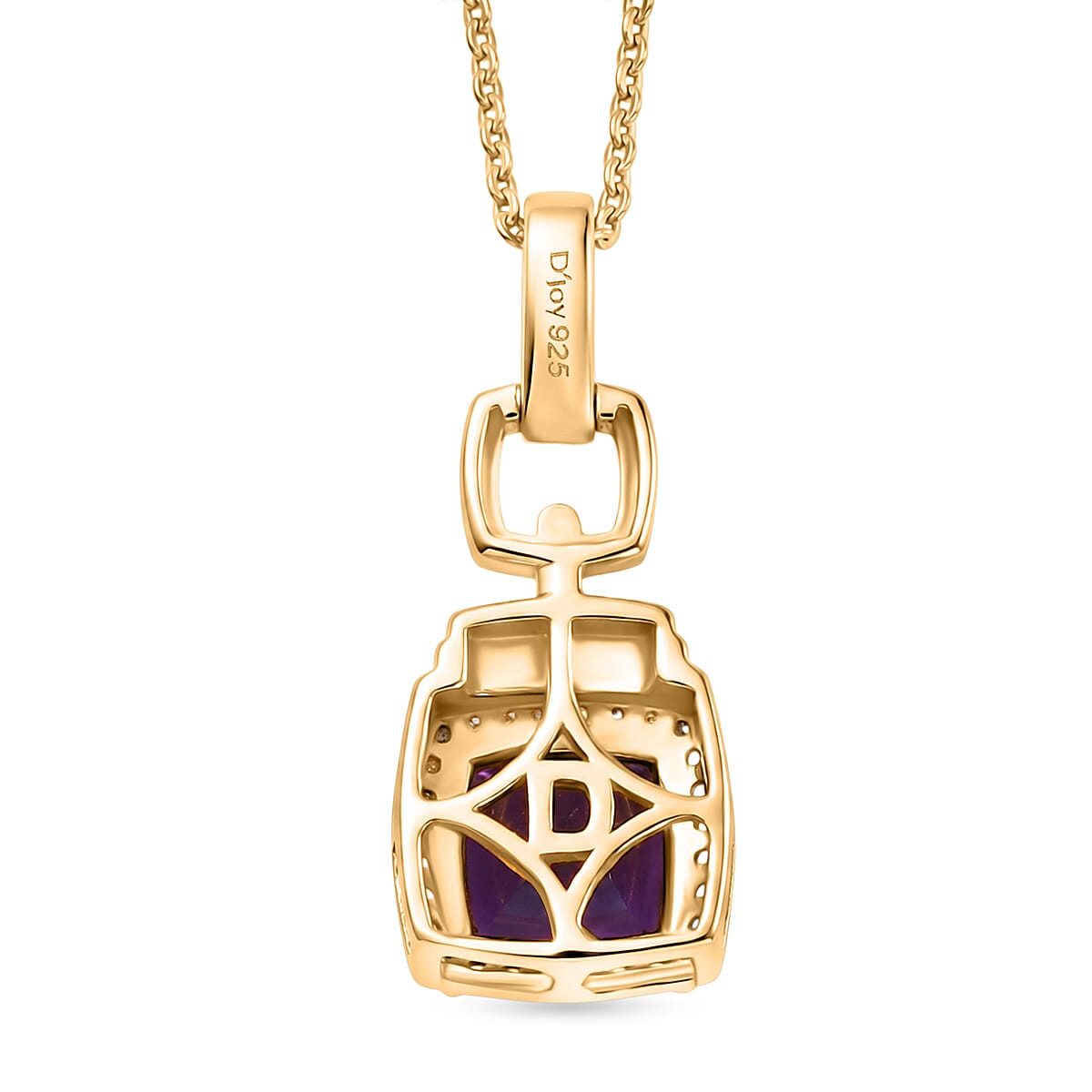 D'Joy - AAA Zambian Amethyst & White Zircon Pendant with Chain (Size 20) in Yellow Gold Plated Sterling Silver 1.73 Ct.