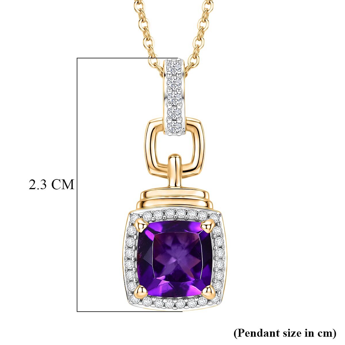 D'Joy - AAA Zambian Amethyst & White Zircon Pendant with Chain (Size 20) in Yellow Gold Plated Sterling Silver 1.73 Ct.