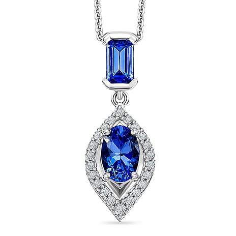 D'Joy - Tanzanite & White Zircon Pendant with Chain (Size 20) in Rhodium Overlay Sterling Silver
