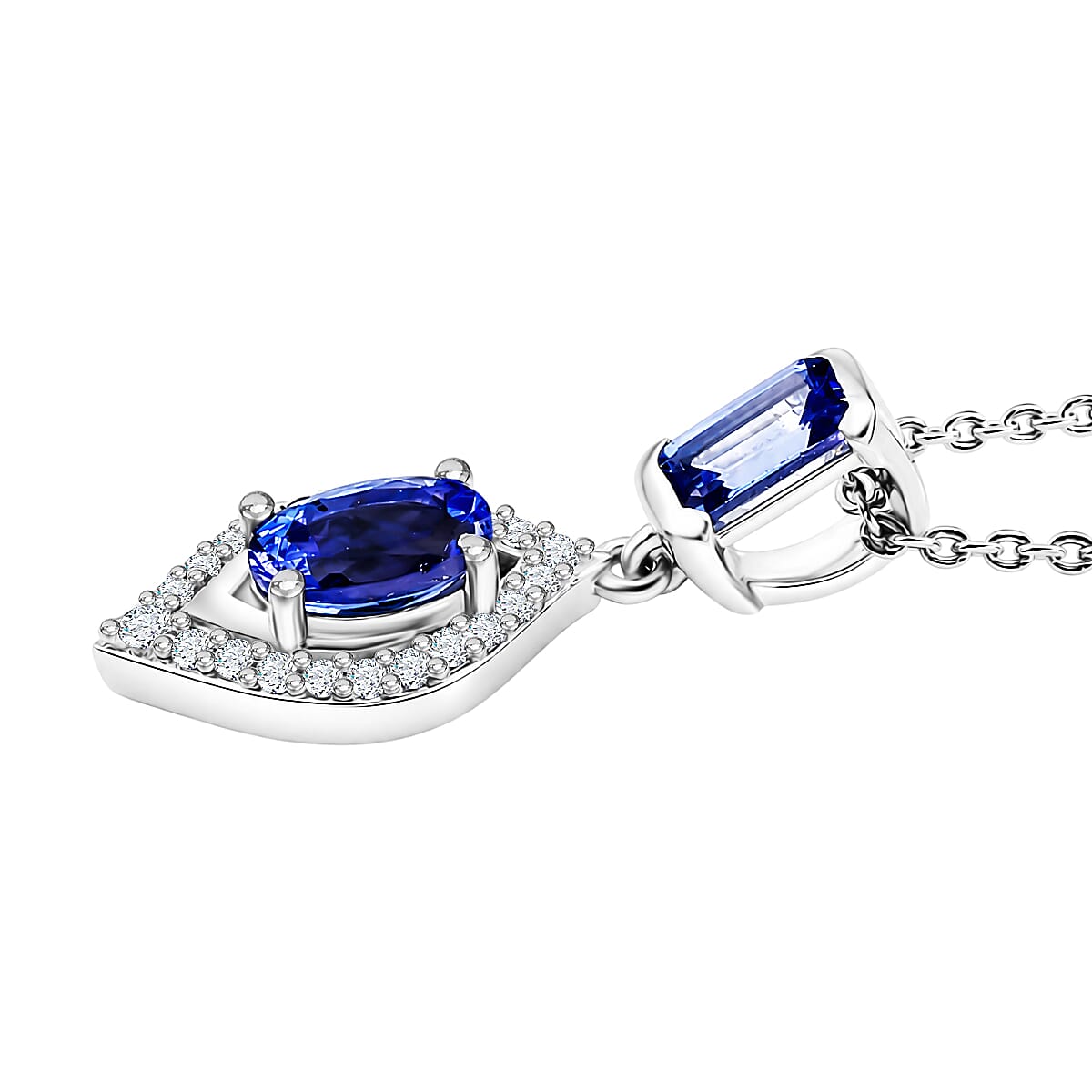D'Joy - Tanzanite & White Zircon Pendant with Chain (Size 20) in Rhodium Overlay Sterling Silver
