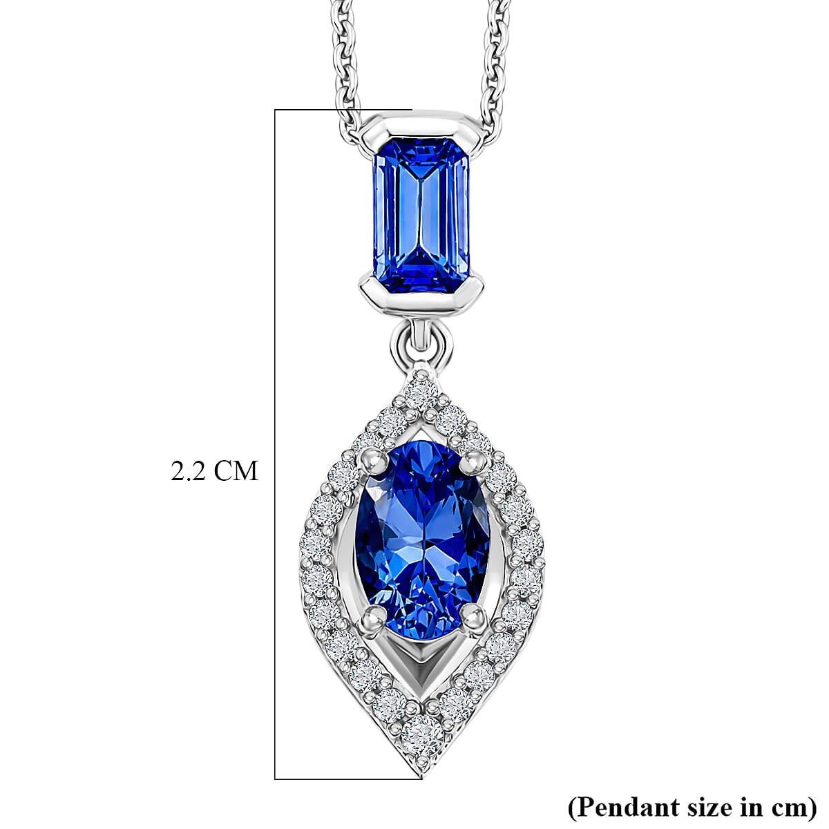 D'Joy - Tanzanite & White Zircon Pendant with Chain (Size 20) in Rhodium Overlay Sterling Silver
