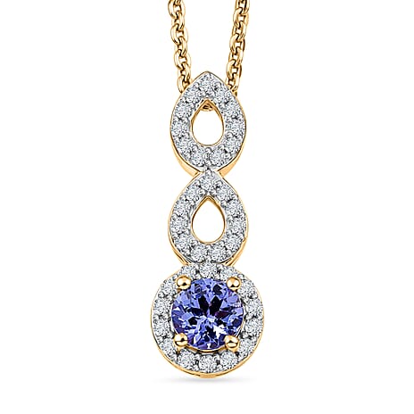 D'Joy - Tanzanite & White Zircon Pendant with Chain (Size 20) in Yellow Gold Plated Sterling Silver