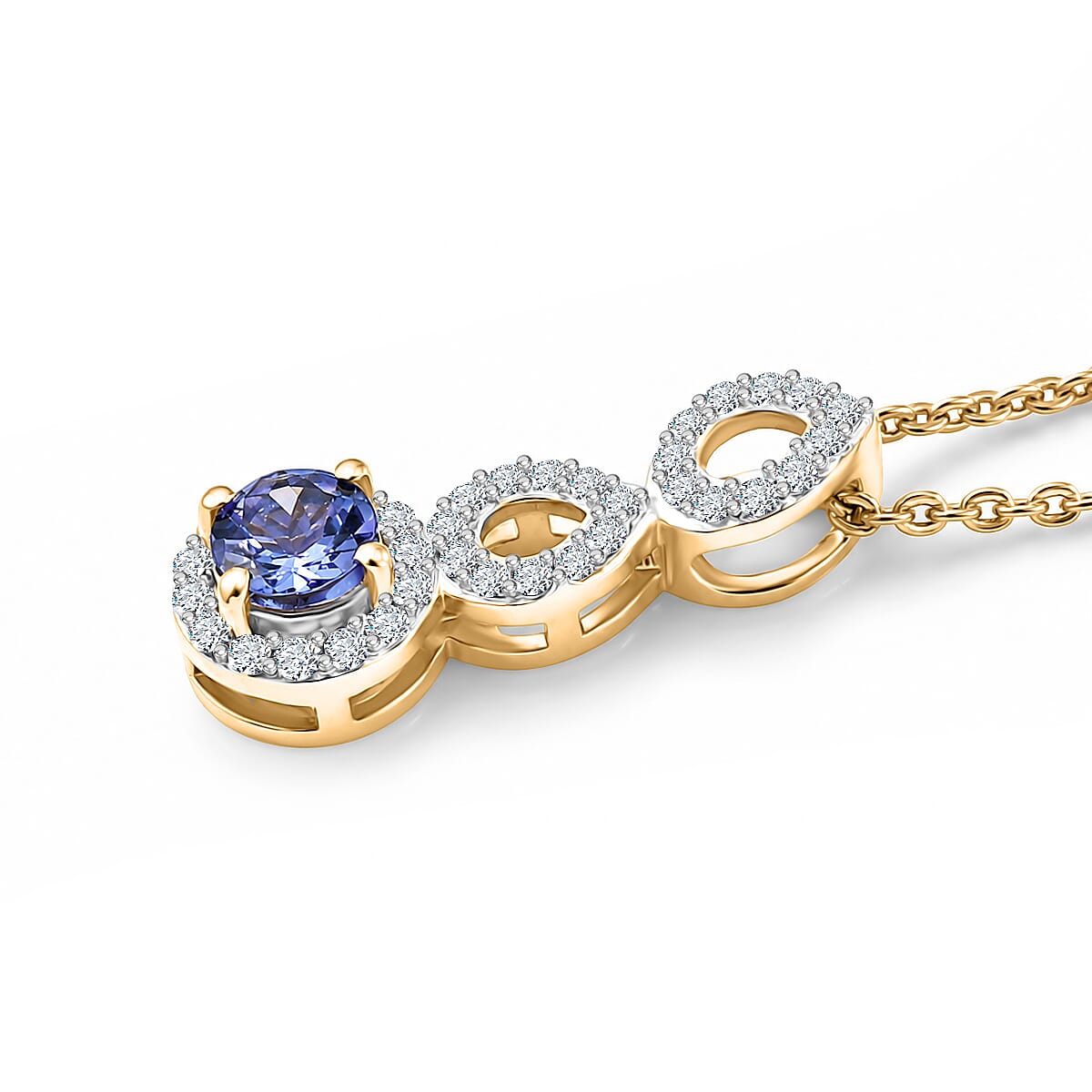 D'Joy - Tanzanite & White Zircon Pendant with Chain (Size 20) in Yellow Gold Plated Sterling Silver