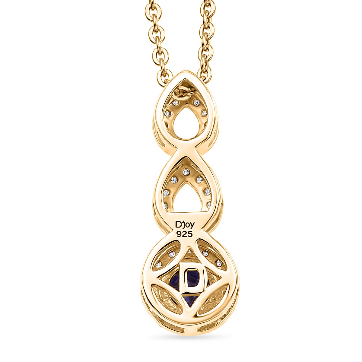 D'Joy - Tanzanite & White Zircon Pendant with Chain (Size 20) in Yellow Gold Plated Sterling Silver