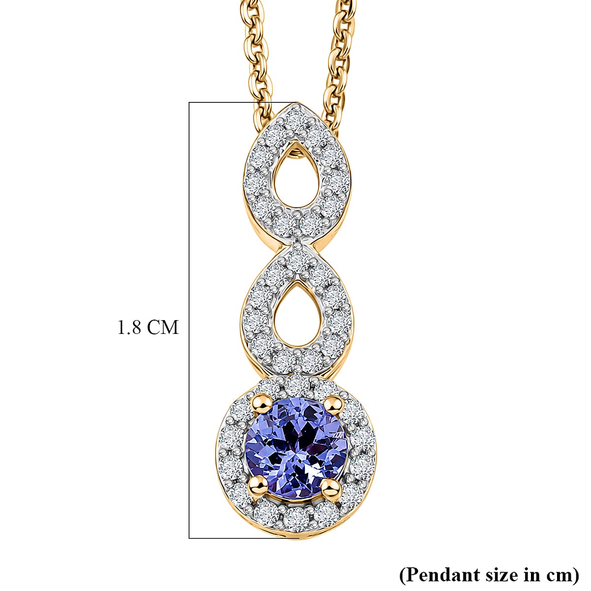 D'Joy - Tanzanite & White Zircon Pendant with Chain (Size 20) in Yellow Gold Plated Sterling Silver