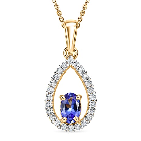 D'Joy - Tanzanite & White Zircon Pendant with Chain (Size 20) in Yellow Gold Plated Sterling Silver