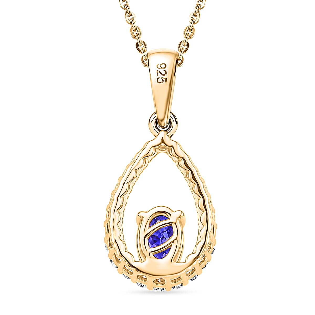 D'Joy - Tanzanite & White Zircon Pendant with Chain (Size 20) in Yellow Gold Plated Sterling Silver