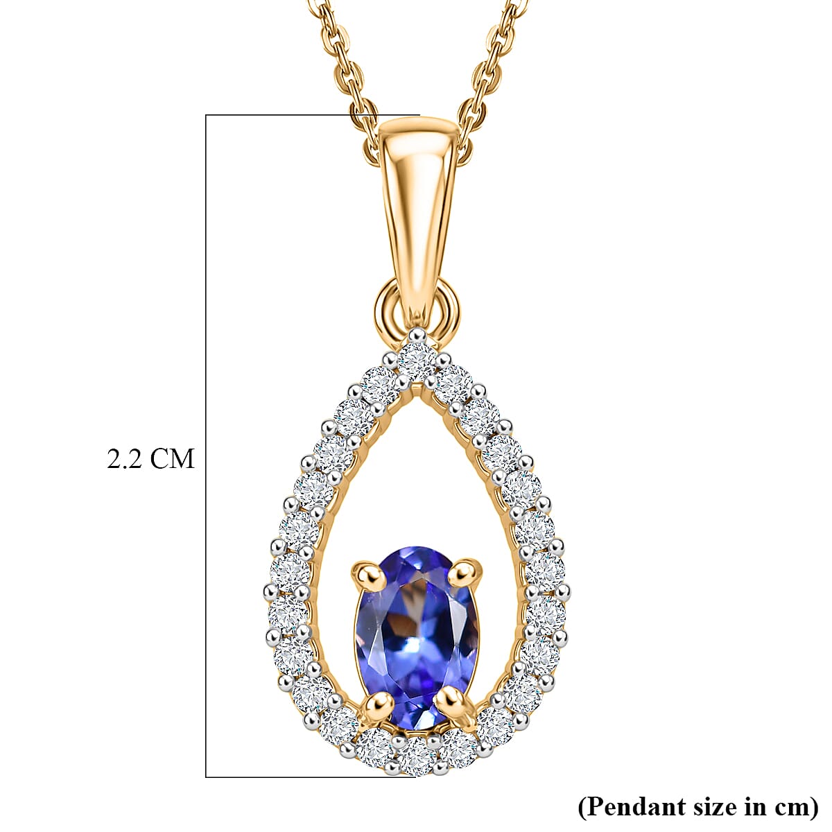 D'Joy - Tanzanite & White Zircon Pendant with Chain (Size 20) in Yellow Gold Plated Sterling Silver