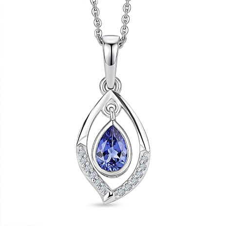 D'Joy - Tanzanite & White Zircon Pendant with Chain (Size 20) in Rhodium Overlay Sterling Silver