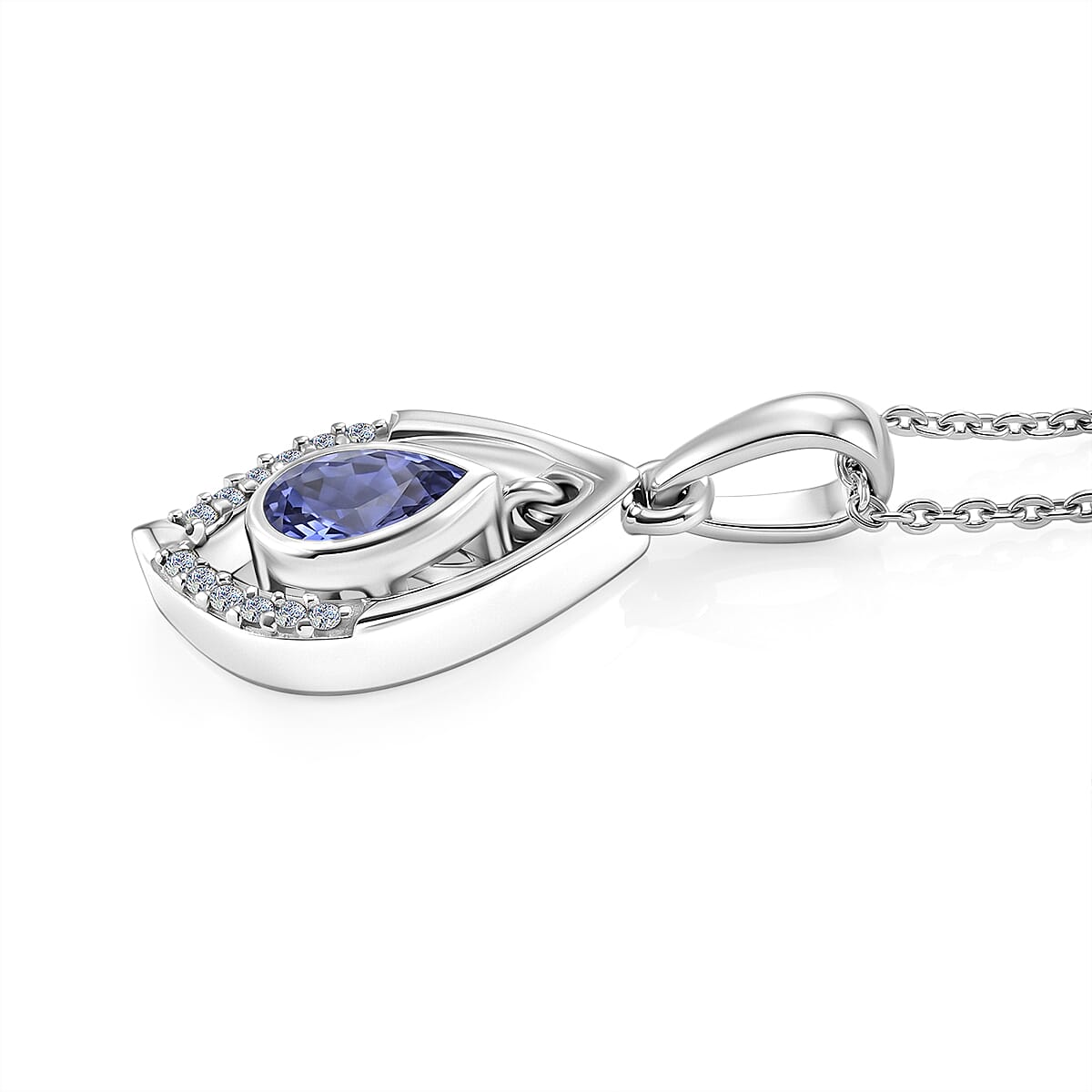 D'Joy - Tanzanite & White Zircon Pendant with Chain (Size 20) in Rhodium Overlay Sterling Silver