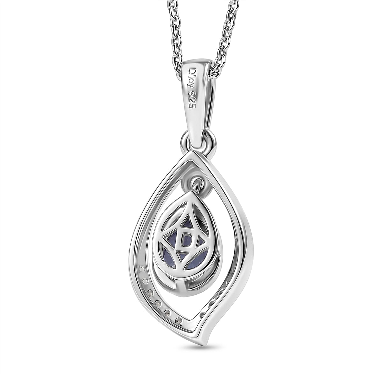 D'Joy - Tanzanite & White Zircon Pendant with Chain (Size 20) in Rhodium Overlay Sterling Silver