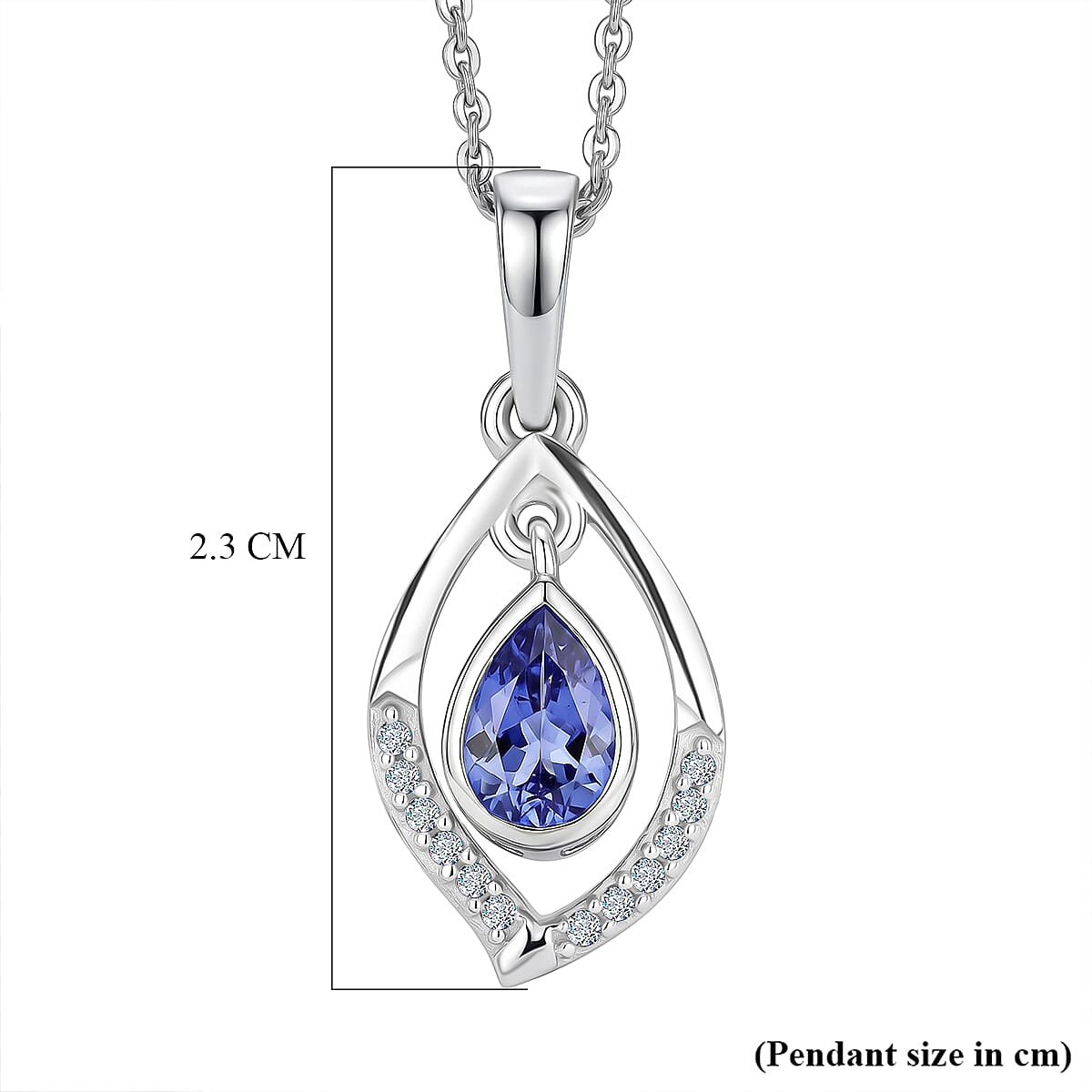 D'Joy - Tanzanite & White Zircon Pendant with Chain (Size 20) in Rhodium Overlay Sterling Silver