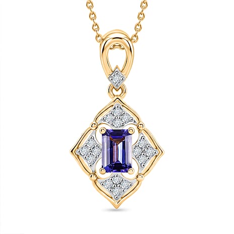 D'Joy - Tanzanite & White Zircon Pendant with Chain (Size 20) in 18K Vermeil Yellow Gold Plated Sterling Silver