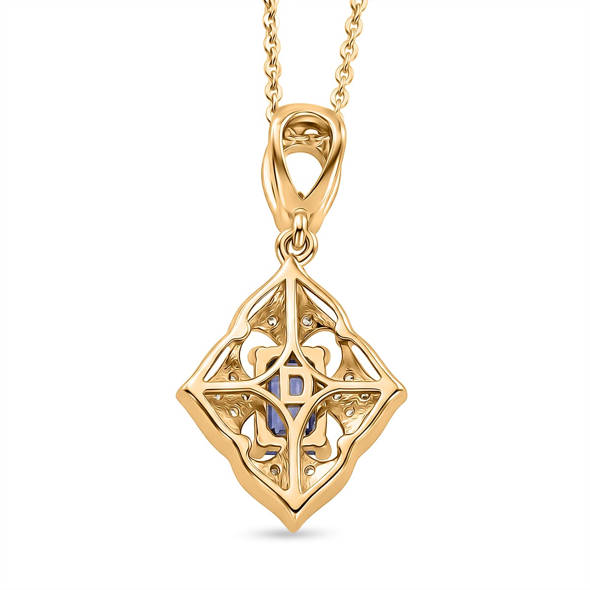 D'Joy - Tanzanite & White Zircon Pendant with Chain (Size 20) in 18K Vermeil Yellow Gold Plated Sterling Silver