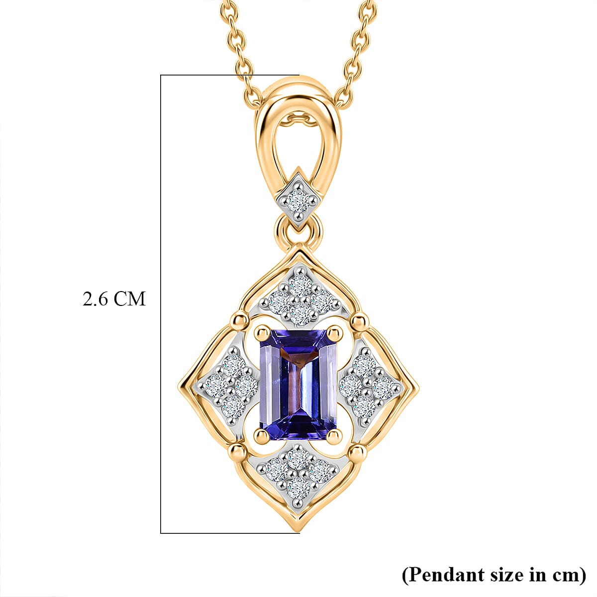 D'Joy - Tanzanite & White Zircon Pendant with Chain (Size 20) in 18K Vermeil Yellow Gold Plated Sterling Silver