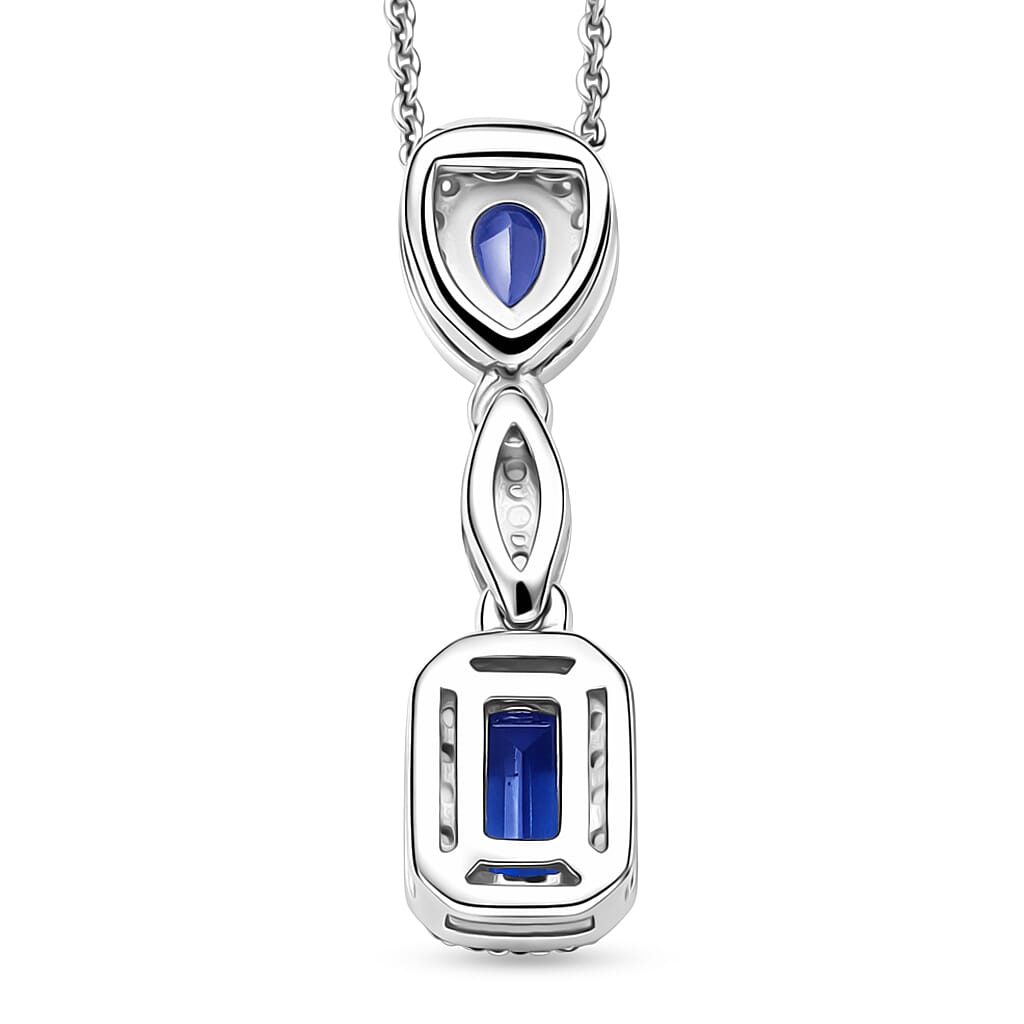 D'Joy - Tanzanite & White Zircon Pendant with Chain (Size 20) in Rhodium Overlay Sterling Silver