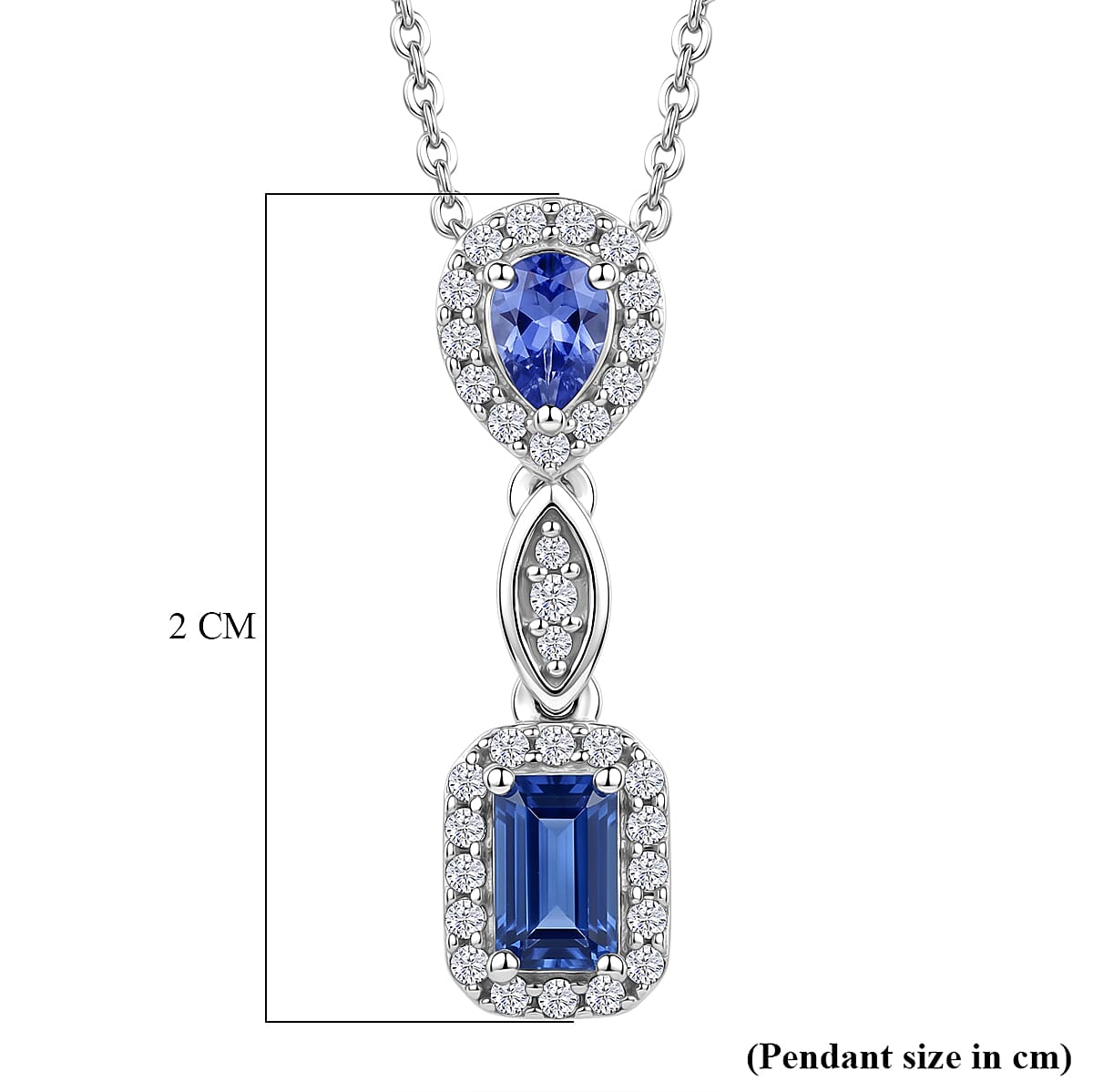 D'Joy - Tanzanite & White Zircon Pendant with Chain (Size 20) in Rhodium Overlay Sterling Silver