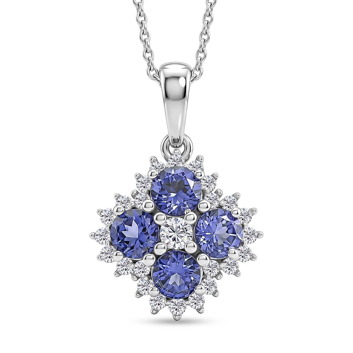 Luxuriant - Tanzanite & Lab Grown Diamond (SI-G-H) Pendant with Chain (Size 20) in Rhodium Overlay Sterling Silver 1.50 Ct.