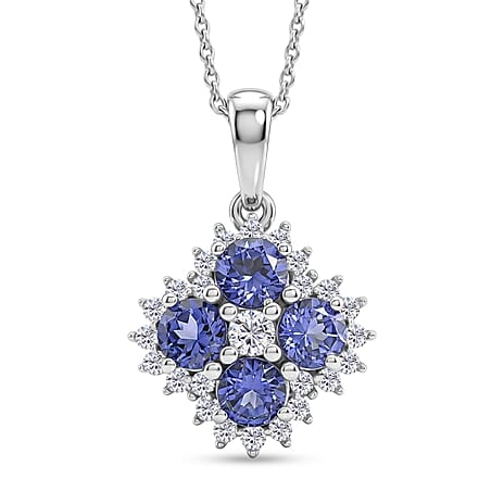 Luxuriant - Tanzanite & Lab Grown Diamond (SI-G-H) Pendant with Chain (Size 20) in Rhodium Overlay Sterling Silver 1.50 Ct.