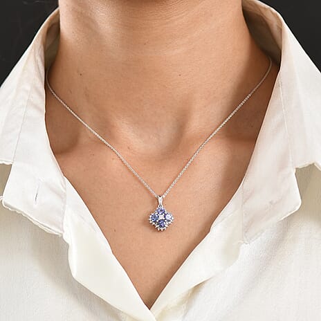 Luxuriant - Tanzanite & Lab Grown Diamond (SI-G-H) Pendant with Chain (Size 20) in Rhodium Overlay Sterling Silver 1.50 Ct.