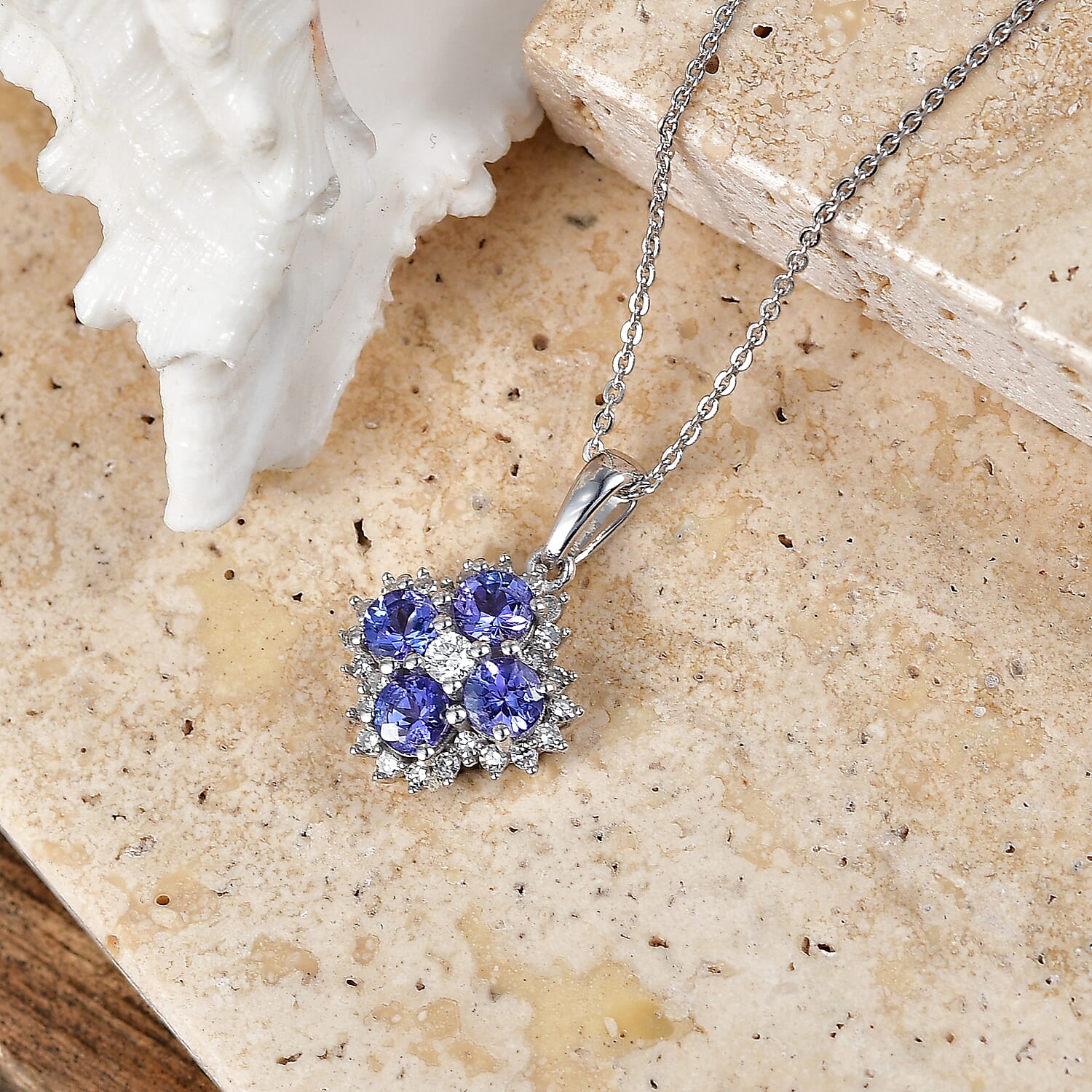 Luxuriant - Tanzanite & Lab Grown Diamond (SI-G-H) Pendant with Chain (Size 20) in Rhodium Overlay Sterling Silver 1.50 Ct.