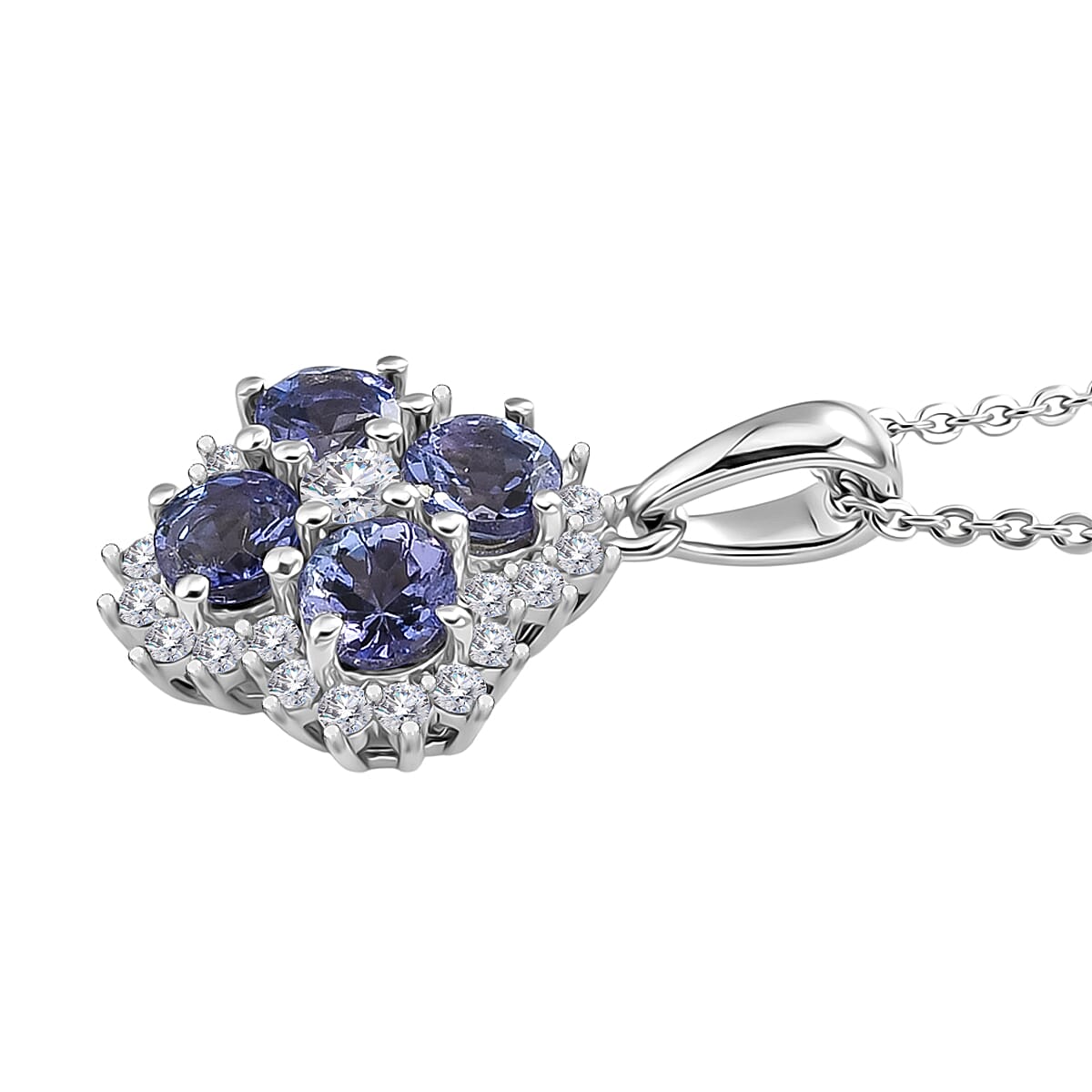 Luxuriant - Tanzanite & Lab Grown Diamond (SI-G-H) Pendant with Chain (Size 20) in Rhodium Overlay Sterling Silver 1.50 Ct.