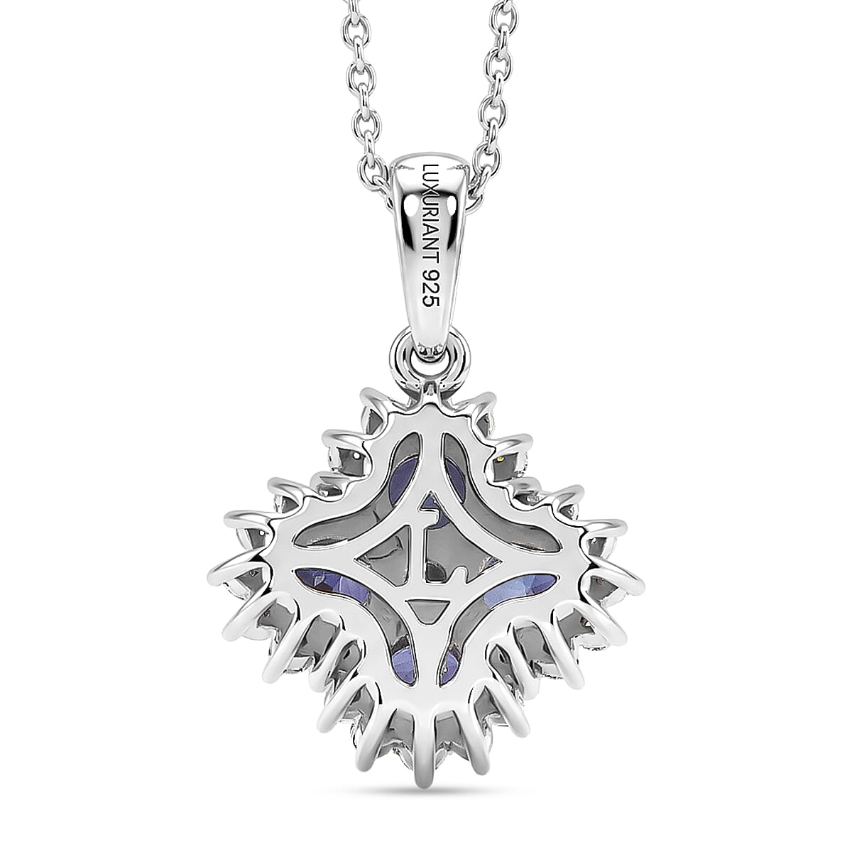 Luxuriant - Tanzanite & Lab Grown Diamond (SI-G-H) Pendant with Chain (Size 20) in Rhodium Overlay Sterling Silver 1.50 Ct.