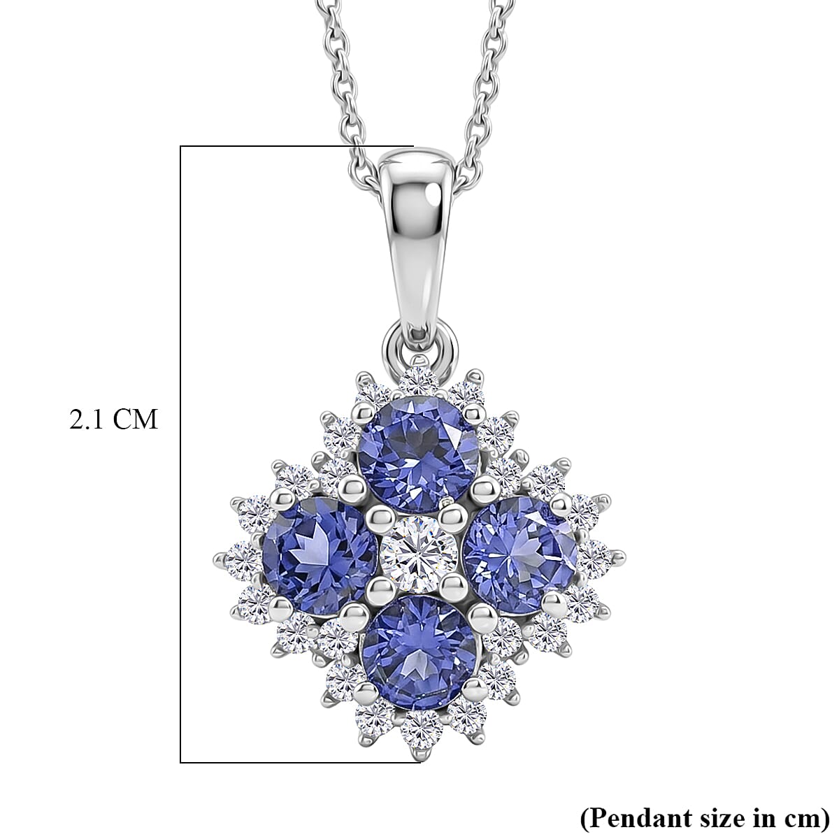 Luxuriant - Tanzanite & Lab Grown Diamond (SI-G-H) Pendant with Chain (Size 20) in Rhodium Overlay Sterling Silver 1.50 Ct.