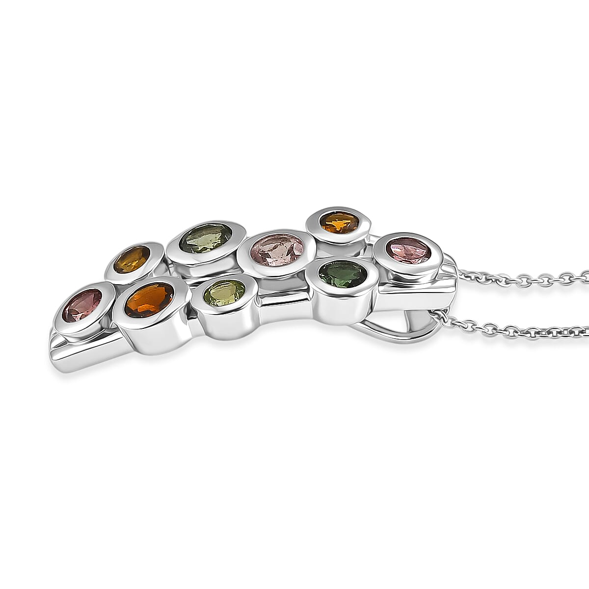 D'Joy - Multi-Tourmaline Pendant with Chain (Size 20) in Rhodium Overlay Sterling Silver 1.75 Ct.